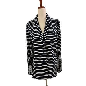 J Jill Navy White Striped Blazer Jacket Medium 2 Button Stretch Knit Excellent